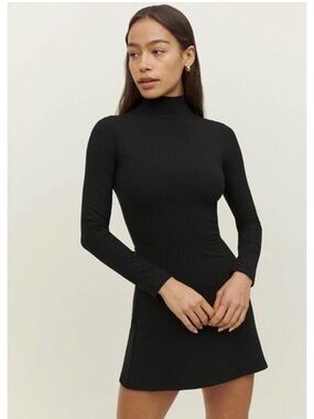 Reformation ribbed mock neck black dress